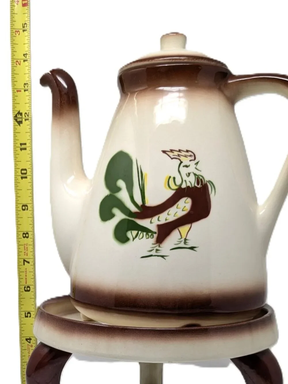 VTG Brock of California Chanticleer Rooster Coffee Pot w Chaffing Stand 9.5